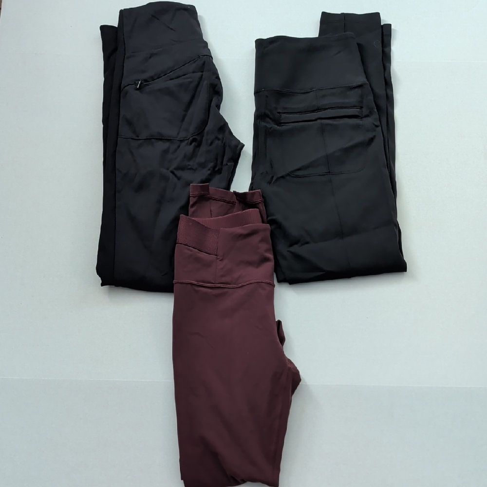 Athleta Black and Burgundy Leggings Set